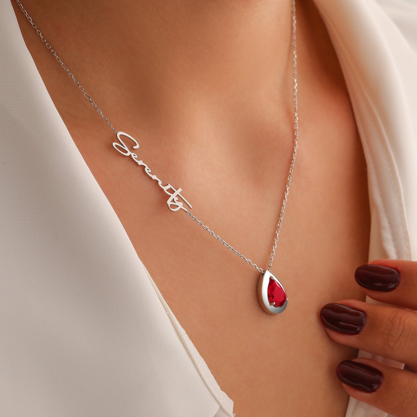 Handmade Alexandrite Birthstone Necklace, Personalized June Birthstone Name Necklace, Anniversary Gifts for Wife, Christmas Gift for Her